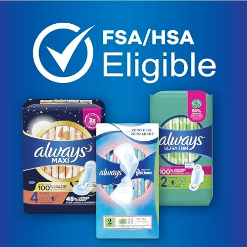 Always Maxi Feminine Pads with Wings for Women, Size 2, Long Super Absorbency, Unscented 42 Count