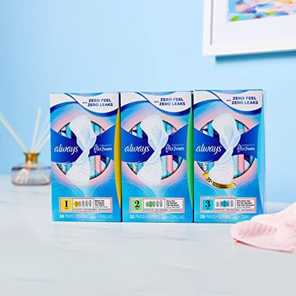 Always Infinity Feminine Pads for Women, Flexfoam Pads with Wings, Size 3, Extra Heavy Absorbency, Unscented, 84 Count (3 Packs of 28)