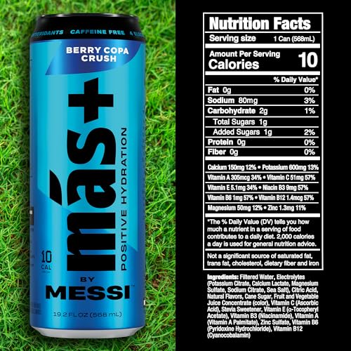 Más+ By Messi 19.2oz Miami Punch Sports Drink &amp; Hydration Beverage, Natural Flavors with Vitamins and Electrolytes, No Artificial Sweeteners or Colors, 12-pack