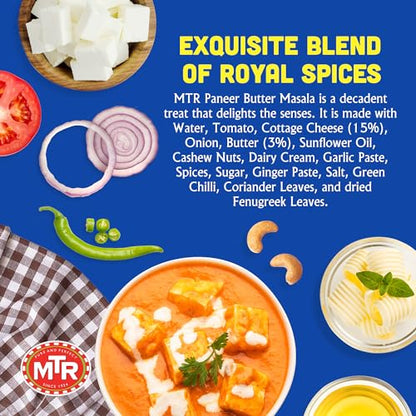 MTR - Shahi Paneer - Mild Tomato Gravy with Cottage Cheese - Authentic Indian Flavors - Flavorful, Easy, Ready-to-Eat Meal - Experience the Richness of Paneer in a Hearty Tomato Curry (Pack of 6)