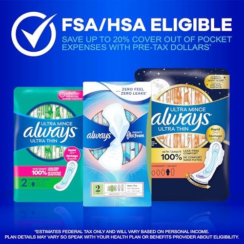 Always Ultra Thin Pads with Wings, Size 2, Long Super, 58 Count
