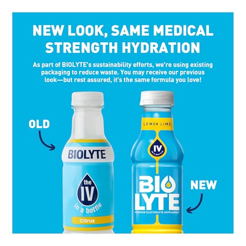 BIOLYTE Electrolyte Drink - Doctor-Formulated Hydration Drink, HSA &amp; FSA Electrolytes Water, Chemotherapy Must Haves for Women &amp; Men, Rehydration IV Liquid in a Bottle - Lemon Lime, 16 Fl Oz (12 Pack)