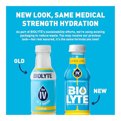 BIOLYTE Electrolyte Drink - Doctor-Formulated Hydration Drink, HSA &amp; FSA Electrolytes Water, Chemotherapy Must Haves for Women &amp; Men, Rehydration IV Liquid in a Bottle - Lemon Lime, 16 Fl Oz (12 Pack)