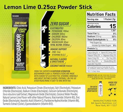 BODYARMOR Flash IV Electrolyte Packets, Strawberry Kiwi - Zero Sugar Drink Mix, Single Serve Packs, Coconut Water Powder (6 Count)