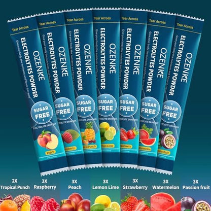 Electrolytes Powder Packets, Hydration Packets, Electrolytes Powder No Sugar, Portable Electrolyte Drink Mix for Rapid Hydration, Sugar Free &amp; Low Sodium | 0 Calorie | 7 Flavors | 20 Sticks