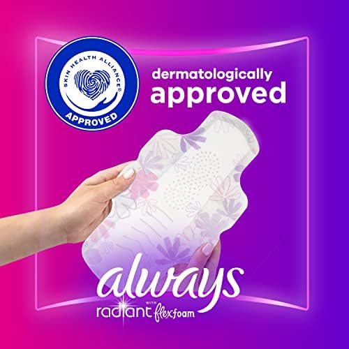 Always Radiant Feminine Pads for Women, Flexfoam Pads with Wings, Size 2, Heavy Absorbency, Lightly Scented, 78 Count (3 Packs of 26)