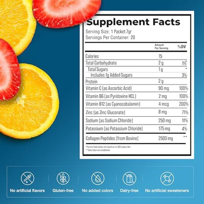 The Frozen Bean Sunkist Collagen Drink Mix - Hydration Strawberry Lemon Electrolyte Drink for Women with Vitamin C, Zinc, Collagen Peptides, Naturally Flavored - 20 Pack