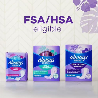 Always Daily Extra Protect Liners, Long Length, Unscented Panty Liners, 108 Count