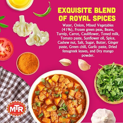 MTR - Shahi Paneer - Mild Tomato Gravy with Cottage Cheese - Authentic Indian Flavors - Flavorful, Easy, Ready-to-Eat Meal - Experience the Richness of Paneer in a Hearty Tomato Curry (Pack of 6)