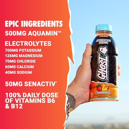GHOST Hydration Drink, Welch’s Grape - RTD Sports Drink with Electrolytes, Natural Vitamins &amp; Minerals - All Day Lifestyle Hydration Beverage - Zero Caffeine &amp; Zero Sugars - 16.9 Fl Oz, 12 Pack
