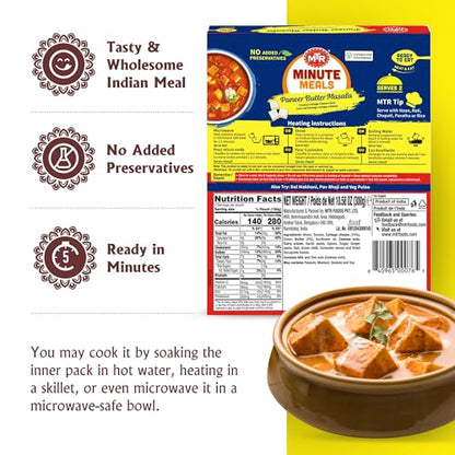 MTR - Shahi Paneer - Mild Tomato Gravy with Cottage Cheese - Authentic Indian Flavors - Flavorful, Easy, Ready-to-Eat Meal - Experience the Richness of Paneer in a Hearty Tomato Curry (Pack of 6)
