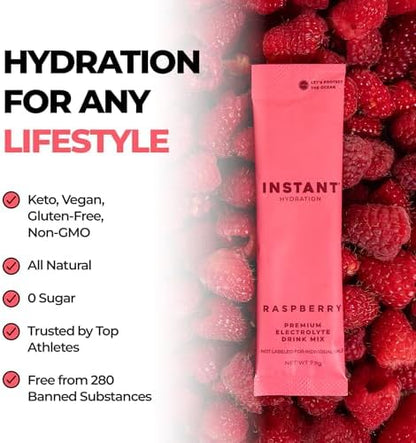 Instant Hydration Electrolytes Powder Packets - Raspberry Electrolyte Drink Mix - Zero Sugar - Keto, Vegan, Gluten-Free, Non-GMO - Boost Recovery, Brain Health, Muscle &amp; Tissue Support- 30 Sticks