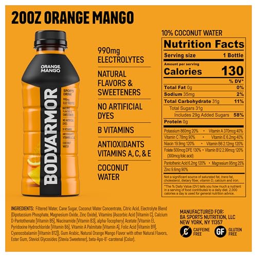 BODYARMOR Sports Drink Sports Beverage, Blue Raspberry, Natural Flavors With Vitamins, Potassium-Packed Electrolytes, No Preservatives, Perfect For Athletes, 12 ounce (Pack of 8)