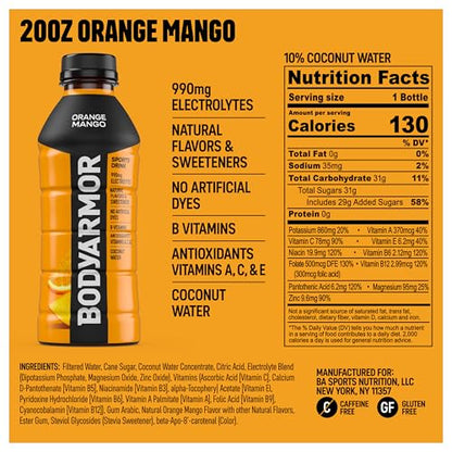 BODYARMOR Sports Drink Sports Beverage, Blue Raspberry, Natural Flavors With Vitamins, Potassium-Packed Electrolytes, No Preservatives, Perfect For Athletes, 12 ounce (Pack of 8)