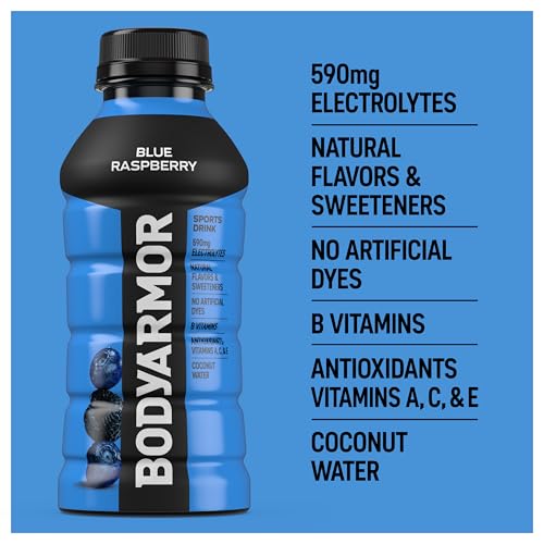 BODYARMOR Sports Drink Sports Beverage, Blue Raspberry, Natural Flavors With Vitamins, Potassium-Packed Electrolytes, No Preservatives, Perfect For Athletes, 12 ounce (Pack of 8)