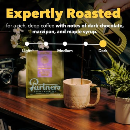 PARTNERS COFFEE ROASTERS - Whole Bean Coffee (Jumpstart - Medium-Light Roast) 12oz - Full Bodied &amp; Packed With Flavor - Jordan Almond, Caramel, Poached Pear - Coffee Beans - Roasted in New York City