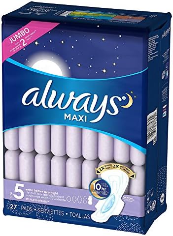 Always Maxi Overnight Pads with Wings for Women, Size 4, Overnight Absorbency, Unscented, 33 Count