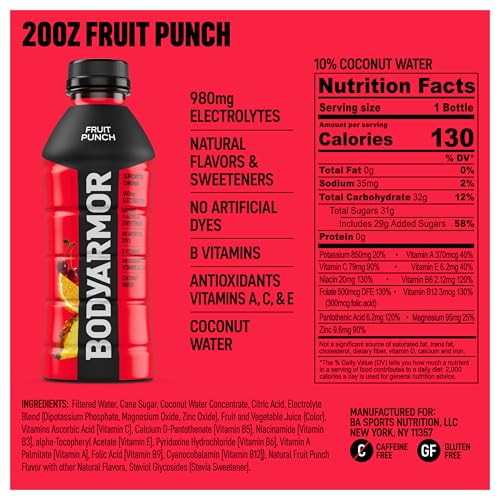 BODYARMOR Sports Drink Sports Beverage, Blue Raspberry, Natural Flavors With Vitamins, Potassium-Packed Electrolytes, No Preservatives, Perfect For Athletes, 12 ounce (Pack of 8)