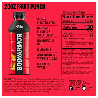 BODYARMOR Sports Drink Sports Beverage, Blue Raspberry, Natural Flavors With Vitamins, Potassium-Packed Electrolytes, No Preservatives, Perfect For Athletes, 12 ounce (Pack of 8)