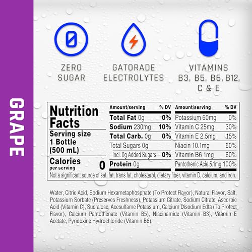 Propel Electrolyte Enhanced Water Sports Drink, Grape Flavored Water, Zero Calorie &amp; Zero Sugar Hydration with Electrolytes and Vitamins C &amp; E, 16.9 fl oz Bottles (12 Pack)