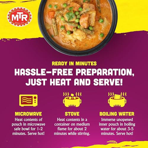 MTR - Shahi Paneer - Mild Tomato Gravy with Cottage Cheese - Authentic Indian Flavors - Flavorful, Easy, Ready-to-Eat Meal - Experience the Richness of Paneer in a Hearty Tomato Curry (Pack of 6)
