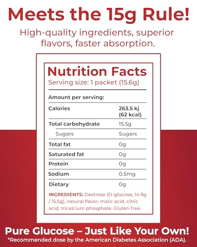 Fast-Acting Glucose Packets - Quick Dissolving, Gluten-Free 15g of Glucose Powder for Sugar &amp; Energy Dips - Oral Dextrose Powder for Kids &amp; Adults, 12 Slimpaks, Orange