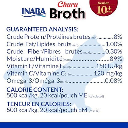 INABA Churu Broth for Cats Senior 10+, Side Dish Pouch, 1.4 Ounces per Pouch, 12 Pouches Total, Chicken &amp; Tuna Recipe