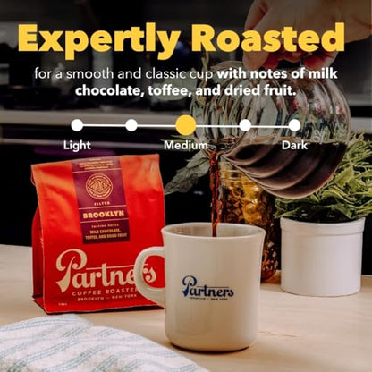PARTNERS COFFEE ROASTERS - Whole Bean Coffee (Jumpstart - Medium-Light Roast) 12oz - Full Bodied &amp; Packed With Flavor - Jordan Almond, Caramel, Poached Pear - Coffee Beans - Roasted in New York City