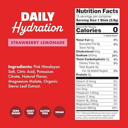 Waterboy Daily Hydration | 1,570mg Electrolyte Powder Packets | No Sugar, All Natural, Gluten Free, Zero Calories | 15 Drink Stick Mixes (Watermelon)