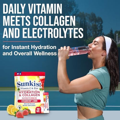 The Frozen Bean Sunkist Collagen Drink Mix - Hydration Strawberry Lemon Electrolyte Drink for Women with Vitamin C, Zinc, Collagen Peptides, Naturally Flavored - 20 Pack