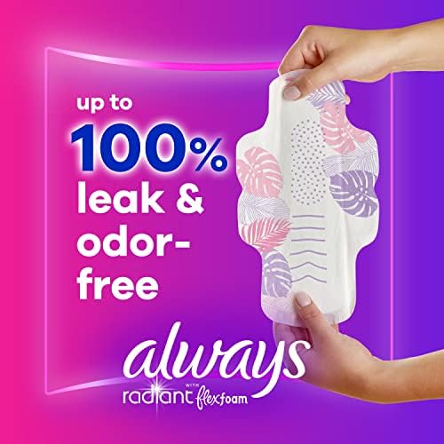 Always Radiant Feminine Pads for Women, Flexfoam Pads with Wings, Size 2, Heavy Absorbency, Lightly Scented, 78 Count (3 Packs of 26)