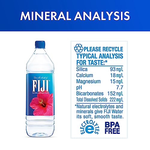 FIJI Natural Artesian Bottled Water 1 Liter / 33.8 Fl Ounce (Pack of 12) - 100% Natural Electrolytes