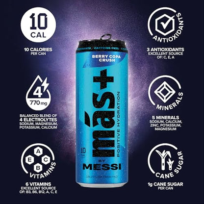 Más+ By Messi 19.2oz Miami Punch Sports Drink &amp; Hydration Beverage, Natural Flavors with Vitamins and Electrolytes, No Artificial Sweeteners or Colors, 12-pack