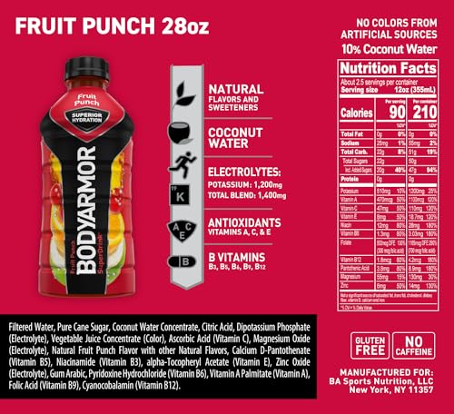BODYARMOR Sports Drink Sports Beverage, Blue Raspberry, Natural Flavors With Vitamins, Potassium-Packed Electrolytes, No Preservatives, Perfect For Athletes, 12 ounce (Pack of 8)
