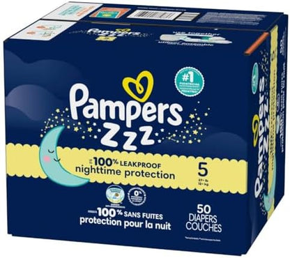 Pampers ZZZ Overnight Diapers, Size 4 (22-37 lbs), 58 Count, Nighttime Protection Disposable Baby Diaper, Night Time Leak and Skin Protection