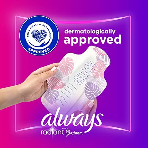 Always Radiant Feminine Pads for Women, Flexfoam Pads with Wings, Size 2, Heavy Absorbency, Lightly Scented, 78 Count (3 Packs of 26)