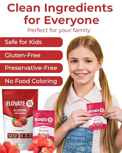 Fast-Acting Glucose Packets - Quick Dissolving, Gluten-Free 15g of Glucose Powder for Sugar &amp; Energy Dips - Oral Dextrose Powder for Kids &amp; Adults, 12 Slimpaks, Orange