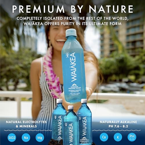 Waiākea - Hawaiian Volcanic Water - Naturally Alkaline Water - pH Range 7.6 to 8.2 - All Natural Minerals &amp; Electrolytes - 100% Recycled Water Bottles - Bottled Water 15 Pack - 23.7 Fl Oz, 700 mL