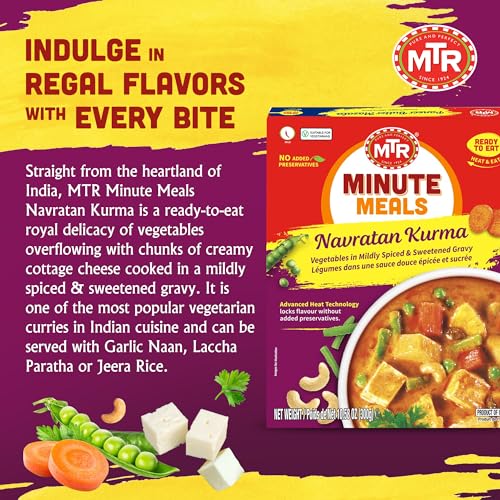 MTR - Shahi Paneer - Mild Tomato Gravy with Cottage Cheese - Authentic Indian Flavors - Flavorful, Easy, Ready-to-Eat Meal - Experience the Richness of Paneer in a Hearty Tomato Curry (Pack of 6)
