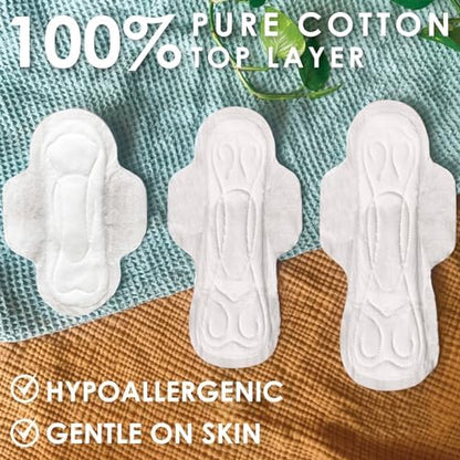 L. Ultra Thin Pads for Women, Overnight Absorbency, Organic Cotton Top Layer, Unscented Pads with Wings, 96 Count (4 Packs of 24)