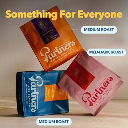 PARTNERS COFFEE ROASTERS - Whole Bean Coffee (Jumpstart - Medium-Light Roast) 12oz - Full Bodied &amp; Packed With Flavor - Jordan Almond, Caramel, Poached Pear - Coffee Beans - Roasted in New York City
