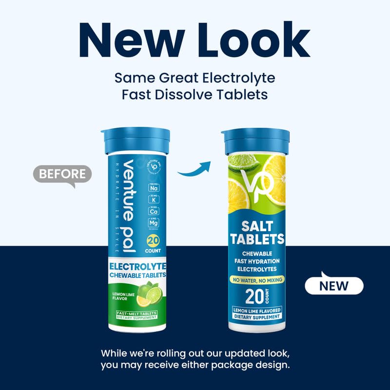Venture Pal Chewable Electrolyte Tablets, 80 Count Fast-Dissolve Sugar-Free Stick Salt Tablets - Variety Pack for Rapid Hydration, Outdoor Running, Hiking, Sports | Keto &amp; Vegan Friendly | 4 Pack