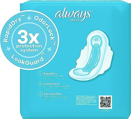Always Maxi Feminine Pads with Wings for Women, Size 2, Long Super Absorbency, Unscented 42 Count