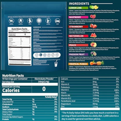 Electrolytes Powder Packets, Hydration Packets, Electrolytes Powder No Sugar, Portable Electrolyte Drink Mix for Rapid Hydration, Sugar Free &amp; Low Sodium | 0 Calorie | 7 Flavors | 20 Sticks