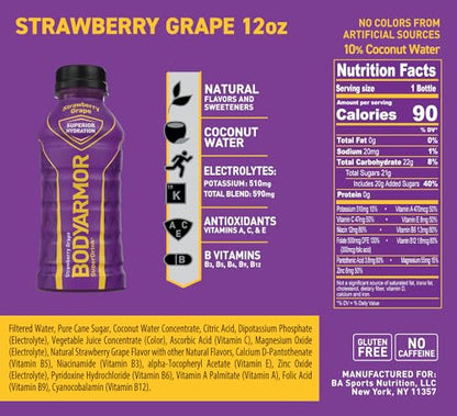 BODYARMOR Sports Drink Sports Beverage, Blue Raspberry, Natural Flavors With Vitamins, Potassium-Packed Electrolytes, No Preservatives, Perfect For Athletes, 12 ounce (Pack of 8)