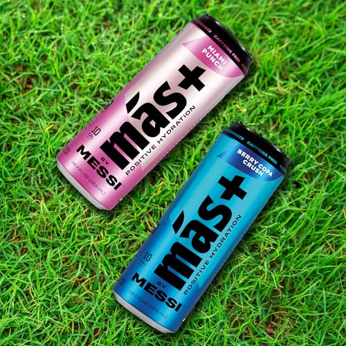 Más+ By Messi 19.2oz Miami Punch Sports Drink &amp; Hydration Beverage, Natural Flavors with Vitamins and Electrolytes, No Artificial Sweeteners or Colors, 12-pack